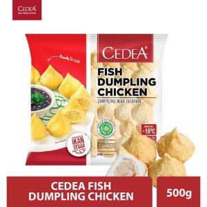 Dumpling ayam beku siap dimasak, dengan isian ayam yang lezat dan kulit dumpling yang kenyal.